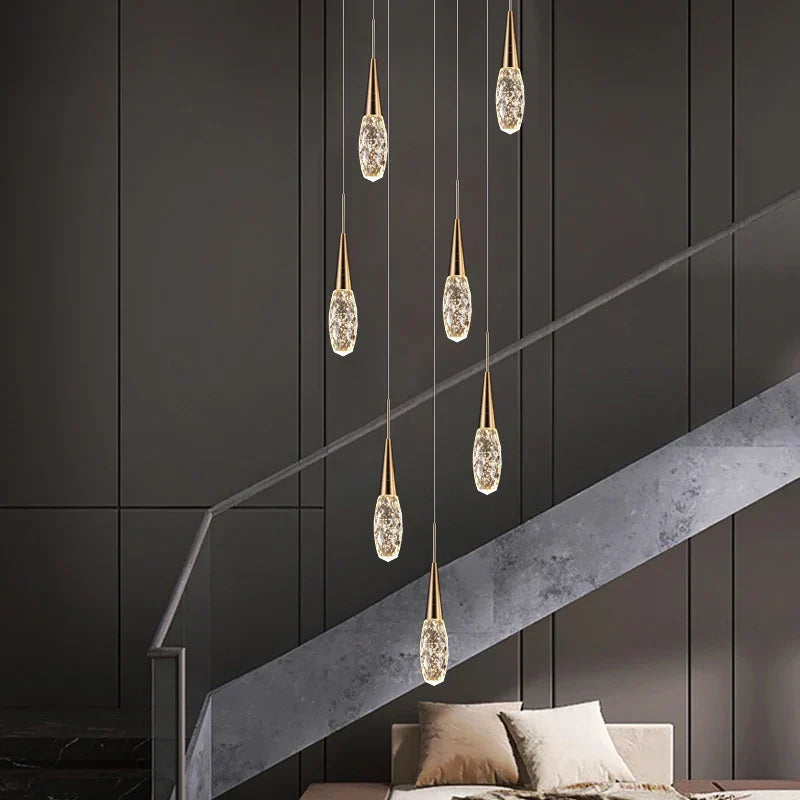 Crystal Penthouse Chandelier: Luxury Staircase Pendant Light for Modern Living Room & Loft