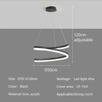 Nordic LED Pendant Lights Dimmable Chandelier Ring Lamp Fixture