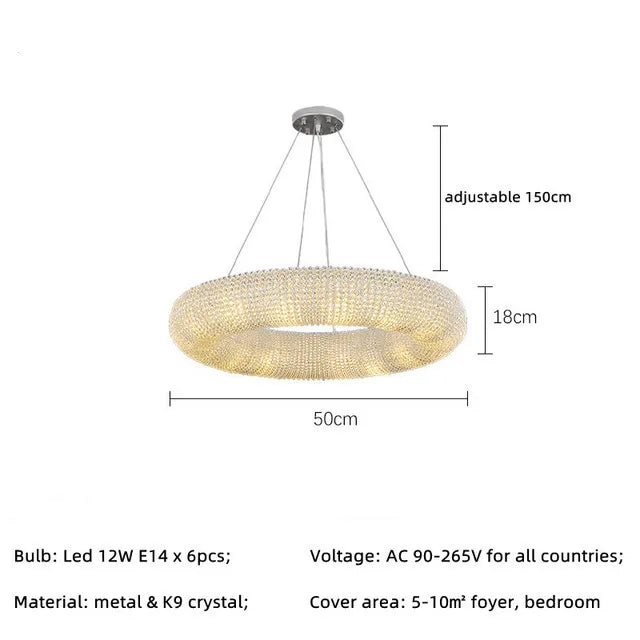 Crystal Loft Chandelier: Modern Luxury Circle Pendant Lamp for Living Room Lighting
