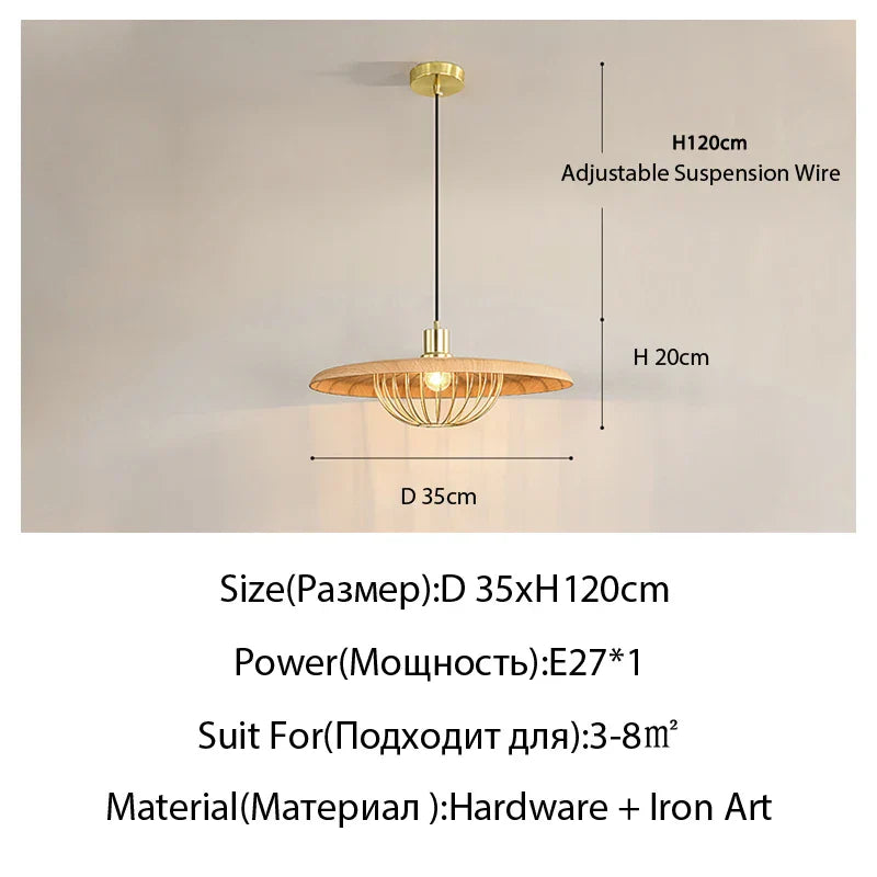Walnut Metal Saucer Pendant Light - LED Hanging Lamp for Modern Home Decor