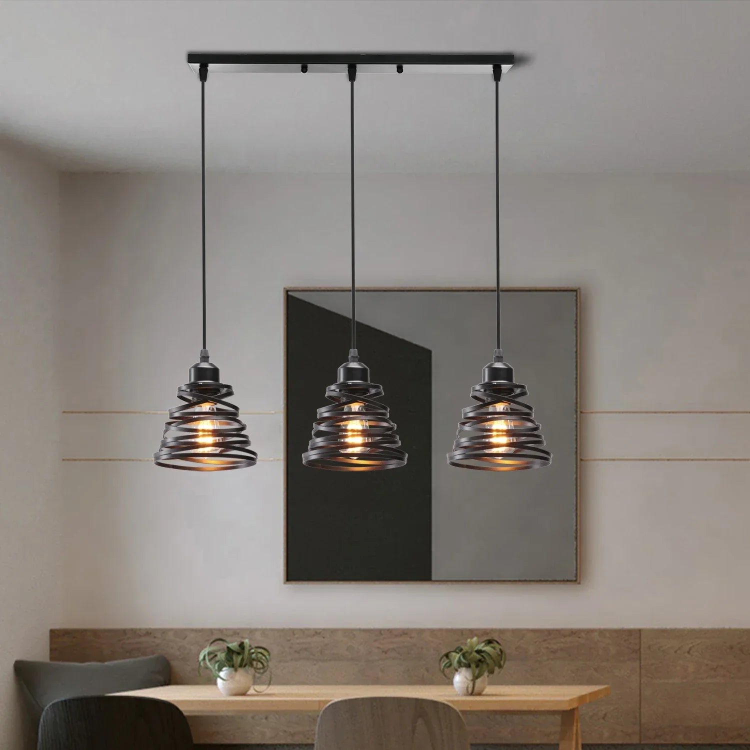 Industrial Wood Pendant Chandelier for Dinning Living Room Kitchen LED Fixture