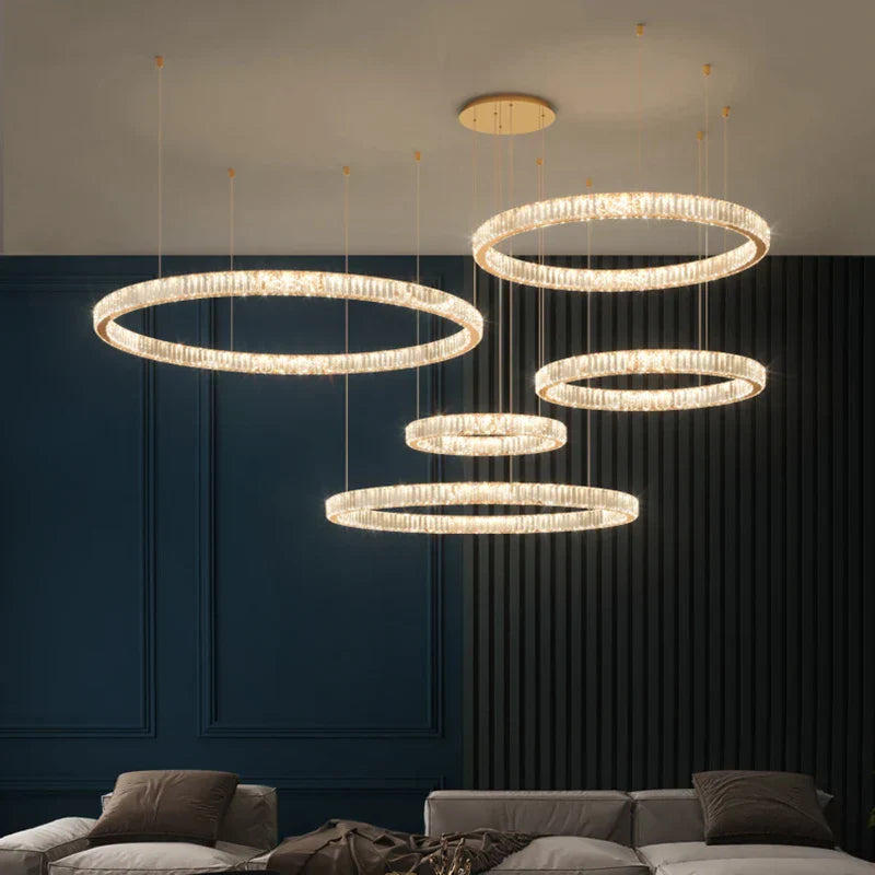 Luxury Steel Crystal Chandelier Dimmable LED Pendant Lights with Remote Control