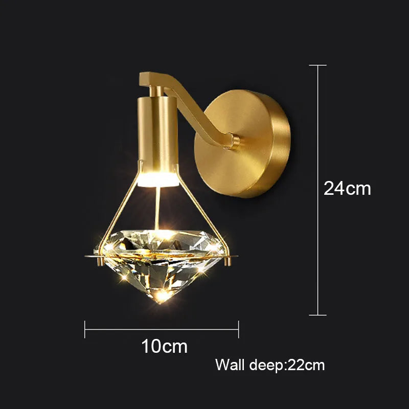 Crystal Diamond Wall Lamp: Modern Nordic Luxury Lighting for Bedroom & Living Room