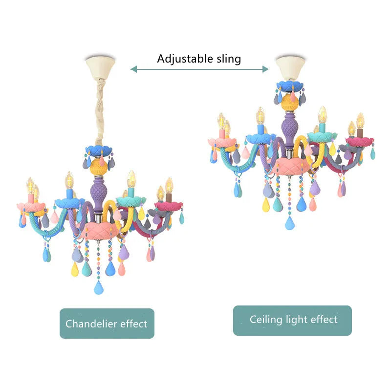 Crystal Chandelier: Modern Macaron Colorful Rainbow Lustres for Children's Room