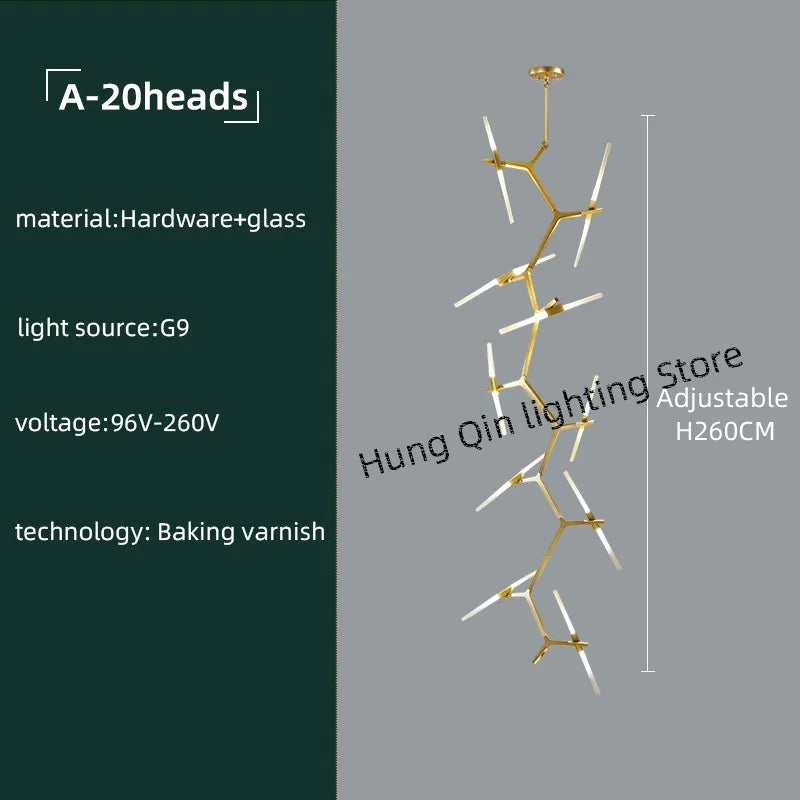 Gold Branch LED Chandelier for Duplex Villa Staircase - Modern Indoor Lighting