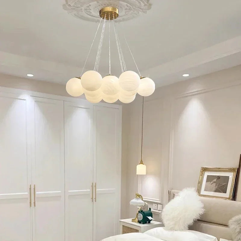 Glass Ball Chandelier: Modern French Style Ceiling Lamp for Home.