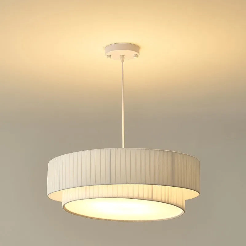 Creamy Style E27 Chandelier Bedroom Pendant Lights: Minimalist White Fabric LED Lamps