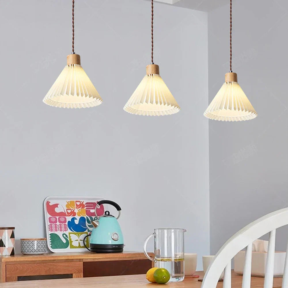 Pleated Pendant Lights: Nordic E27 Base Chandelier for Dining Room, Kitchen Island Lighting
