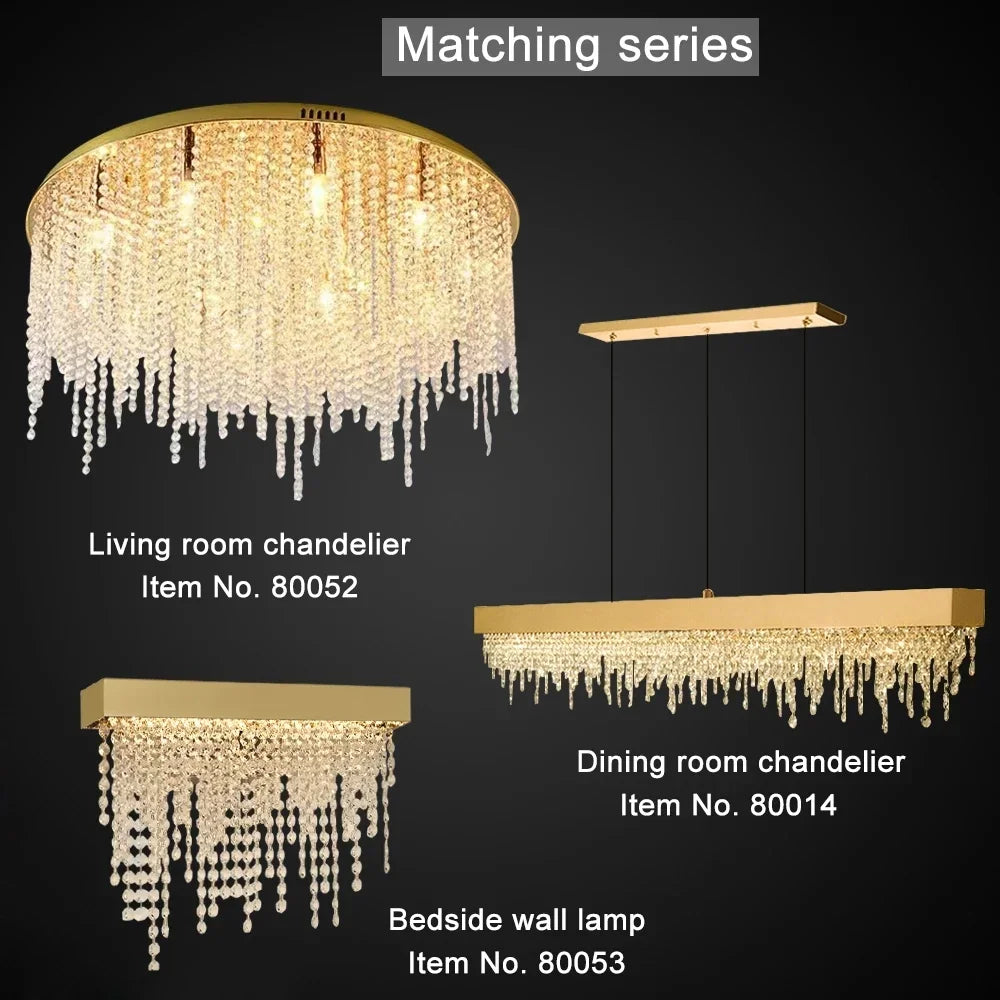 Modern Crystal Chandelier LED Dining Room Hanging Light Fixture in Gold/Black