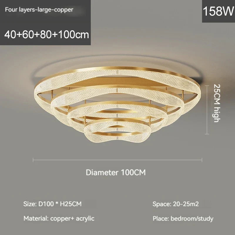 Nordic Brass LED Ceiling Chandelier Light for Living Room, Bedroom, Foyer