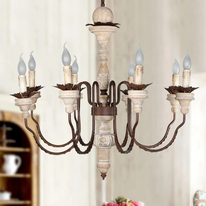 Retro Craft Solid Wood Heads Chandelier for Living Room Farmhouse Church Villa