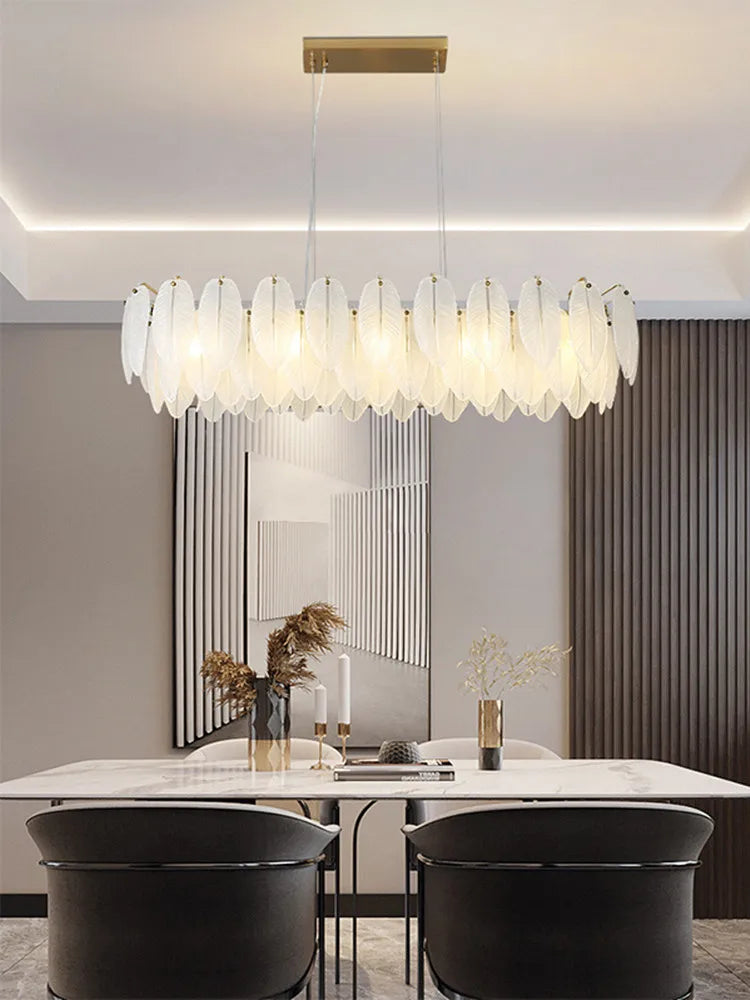 Glass Feather Chandelier: Luxury Art Decor for Living Dining Room
