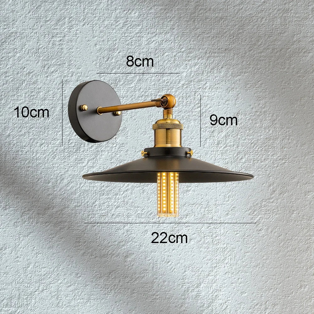 Vintage Industrial Wall Sconce with Switch, Black Wall Lamp for Loft Bedroom
