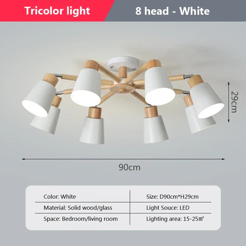 Nordic Wood Chandelier - Modern Living Room Ceiling Lamp with LED Bulb