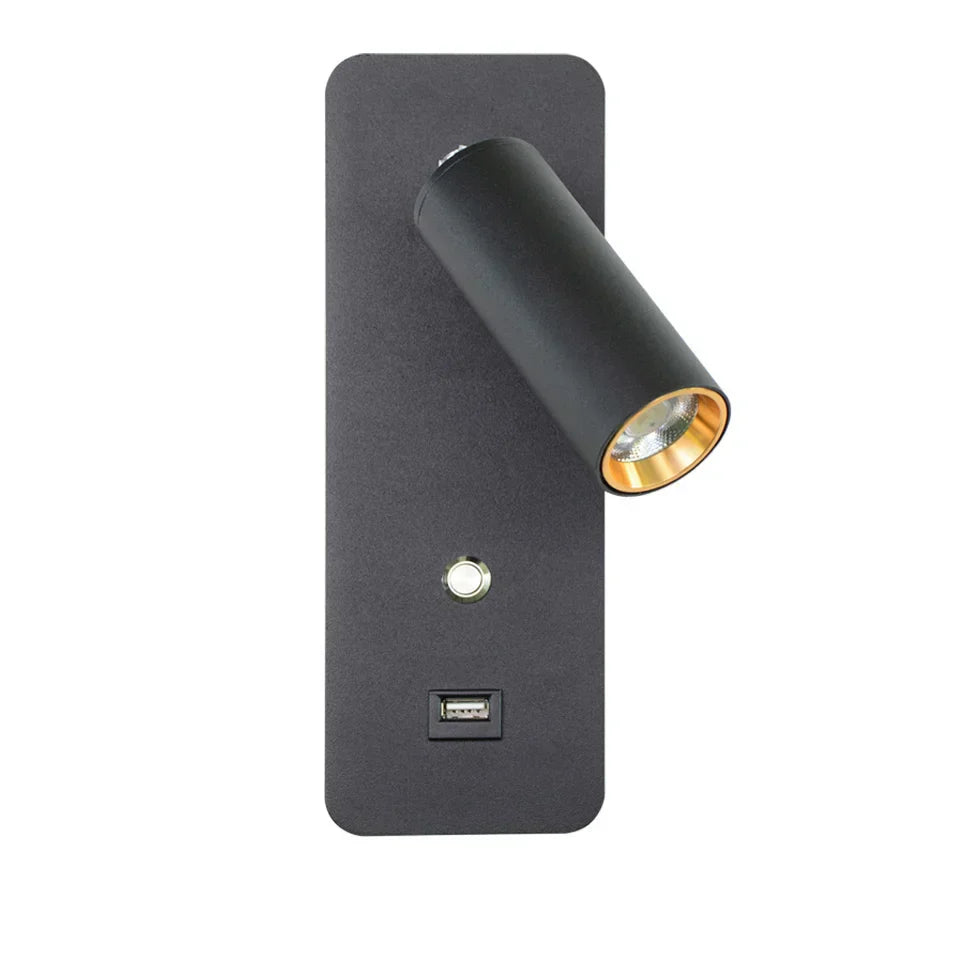 LED Wall Lights with Switch and USB Interface in White or Black, Modern Sconce