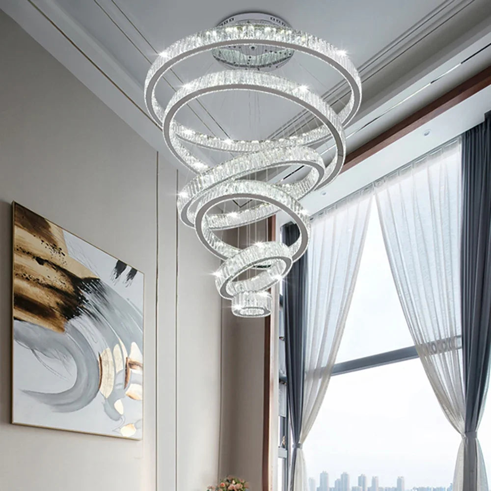 Crystal Round Chandelier: Elegant Stair Pendant Light for Luxury Home Decor