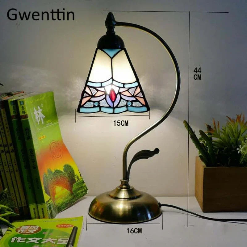 Stained Glass Tiffany Bedside Table Lamp for Home Bedroom Decor