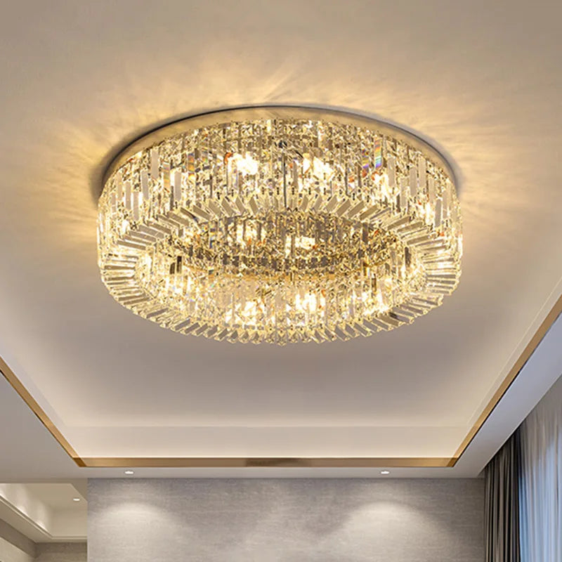 Crystal Glass Round Ceiling Chandelier: Luxury Modern LED Indoor Lighting for Home Decor