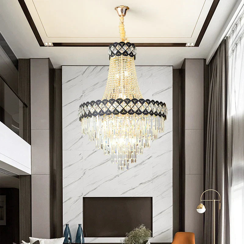 Crystal Chandelier Spiral Staircase Hall Lamp Duplex Living Room Hardware Texture