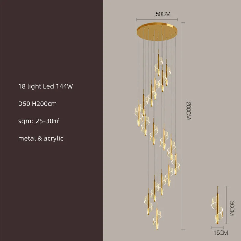 Modern Gold Acrylic Spiral Stairs Led Chandelier Pendant Light