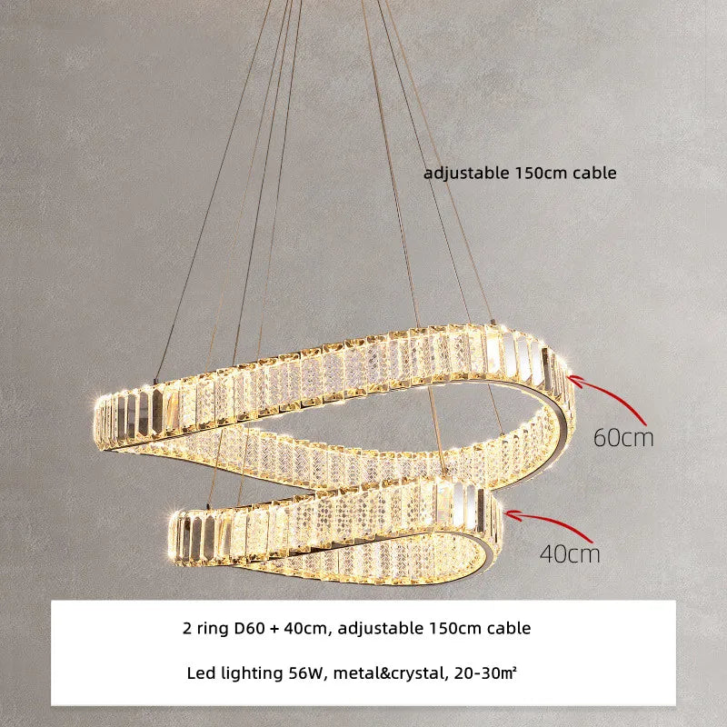 Irregular Steel & K9 Crystal LED Pendant Chandelier for Foyer, Dimmable Lighting