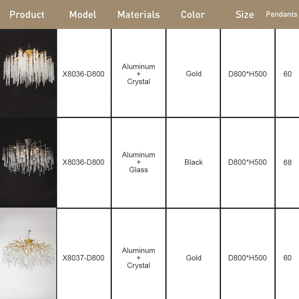 Round Crystal Gold Branch Chandelier for Modern Living Spaces