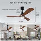 Retro Black Ceiling Fan with Light and Control for Home, Bedroom, Dining Room, Lounge