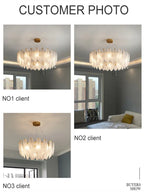 Glass Feather Chandelier: Luxury Art Decor for Living Dining Room