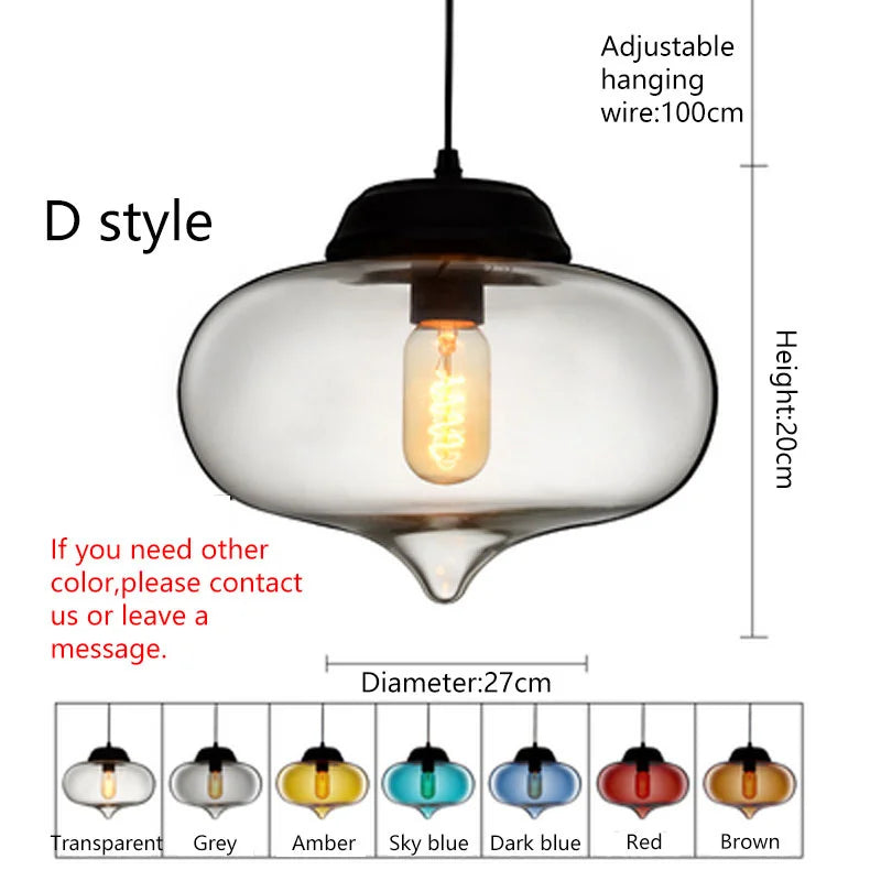 Glass Pendant Chandelier E27 Ceiling Light for Living Dining Kitchen Bedroom
