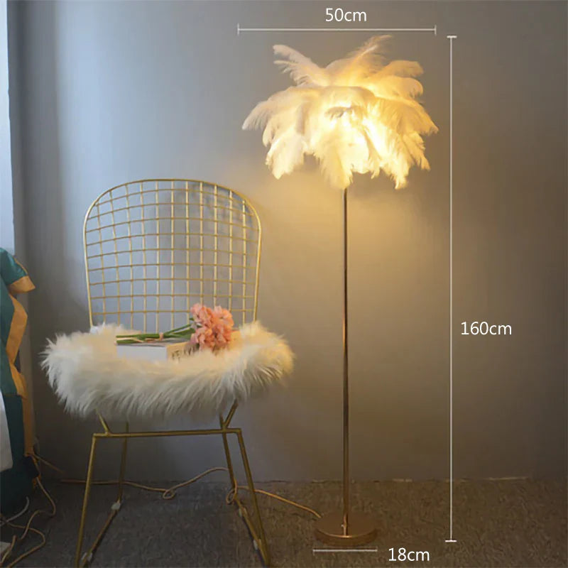 Modern Ostrich Feather Shade LED Floor Lamp for Stylish Indoor Lighting