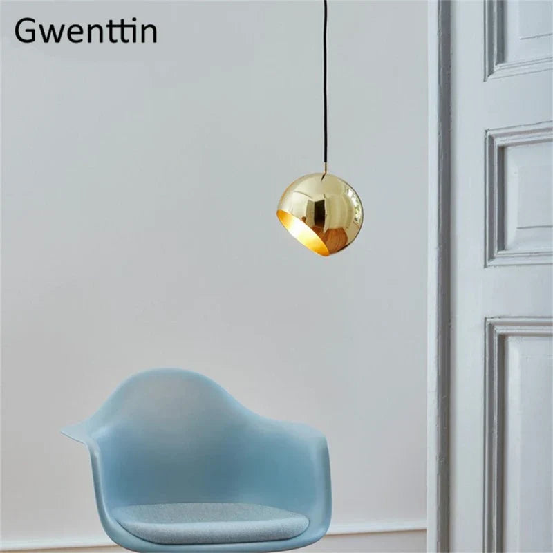 Gold Ball Pendant Light: Nordic Modern LED Hanging Lamp for Home Decor