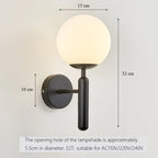 Round LED Glass Wall Lamp Scandinavian Bedside Reading Light E27
