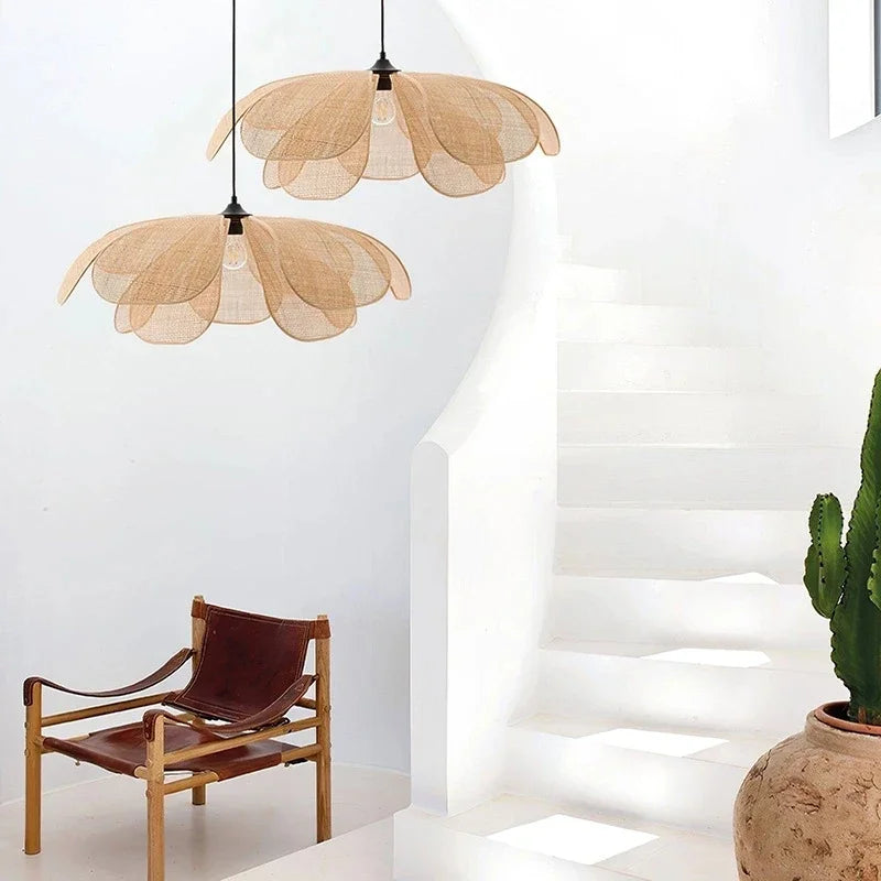 Petals Wicker Chandelier: Japanese Style Pendant Lights for Living Room