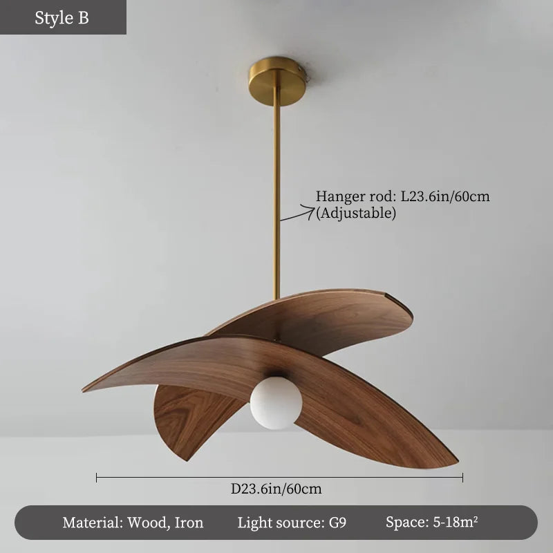 Wood Ceiling Chandelier: Japanese-Inspired LED Pendant Light for Home, Kitchen, and Teahouse