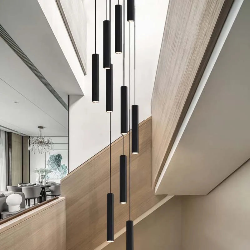 Black LED Crystal Staircase Chandelier: Modern Nordic Design, Creative Island Hanging Lamp