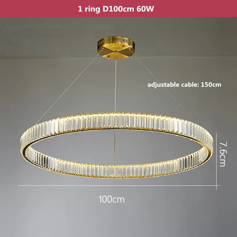 Luxury Gold Steel Crystal Chandelier Pendant Lights - Remote Control Dimmable Fixture