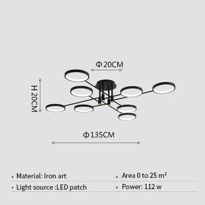Modern LED Chandelier Black Aluminum Ceiling Light with Remote Control