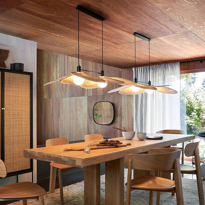 Petal Rattan Wicker Chandelier for Tea House Dining Room