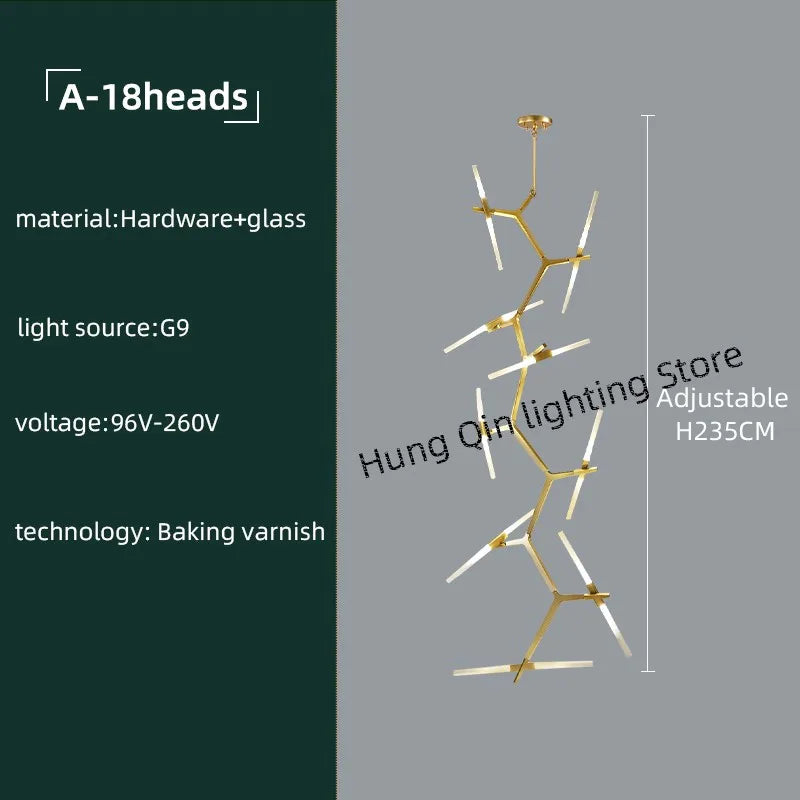 Gold Branch LED Chandelier for Duplex Villa Staircase - Modern Indoor Lighting