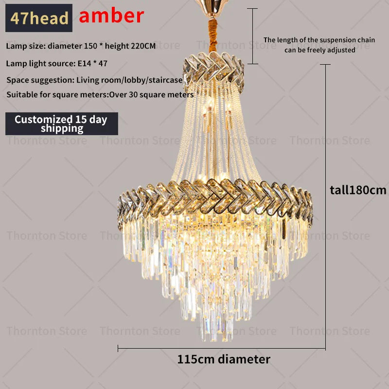 Crystal Chandelier: Modern European Duplex Villa Living Room Luxury Hollow Stair Light