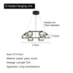 Glass LED Chandelier: Modern Minimalist Copper Pendant Light for Living Room & Bedroom