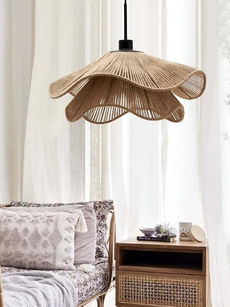 Hemp Rope Chandelier: Nordic Minimalist Wabi Sabi LED Pendant Light for Dining & Bedroom