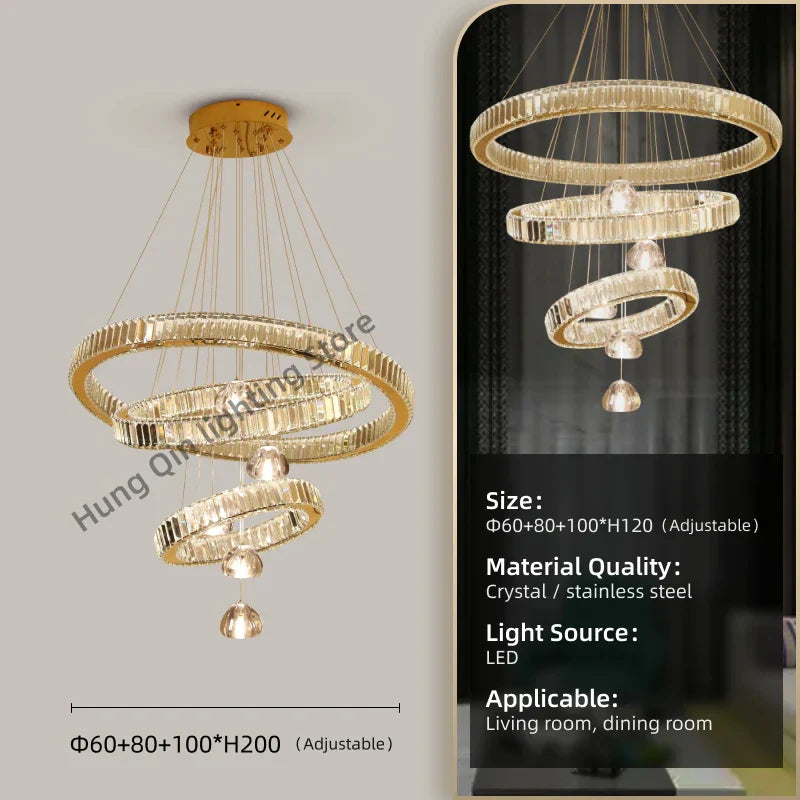 Luxury Crystal Ring Chandelier - Elegant Pendant Light Fixture for Living Room