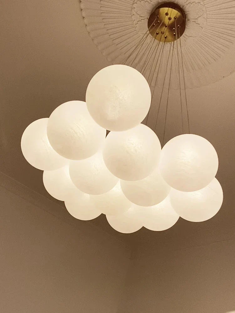 White Glass Ball Chandelier Ceiling Modern Bean Lantern Hanging Light