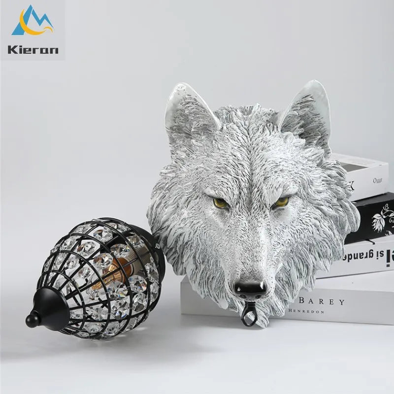 Nordic Wolf Head LED Wall Lamp Resin Crystal Wall Light