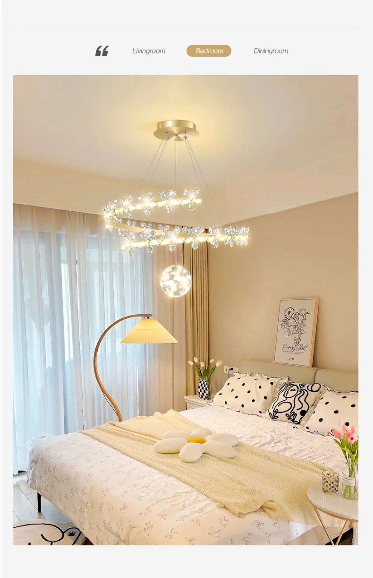 Crystal Flower Gold Ceiling Chandelier: Modern Luxury Nordic Living Room Light