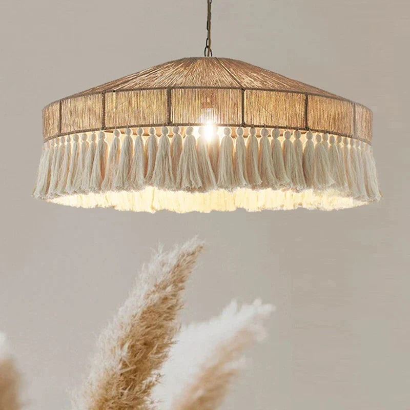 Retro Hemp Rope Tassel Pendant Light: Hand-woven Creative Bedroom Dining Room Main Lamp