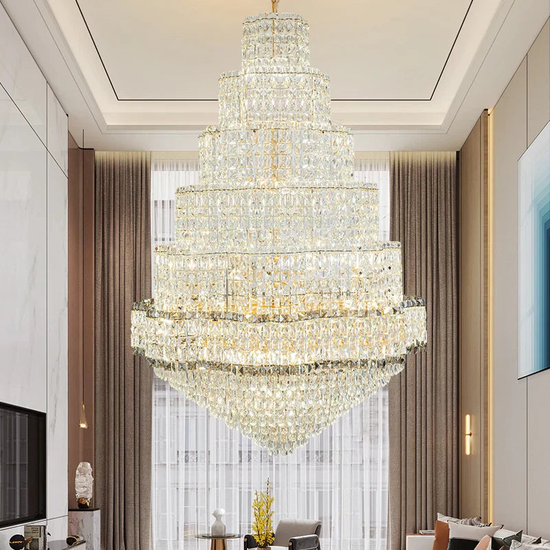 Rotating Crystal Chandelier for Duplex Villa Luxury Décor