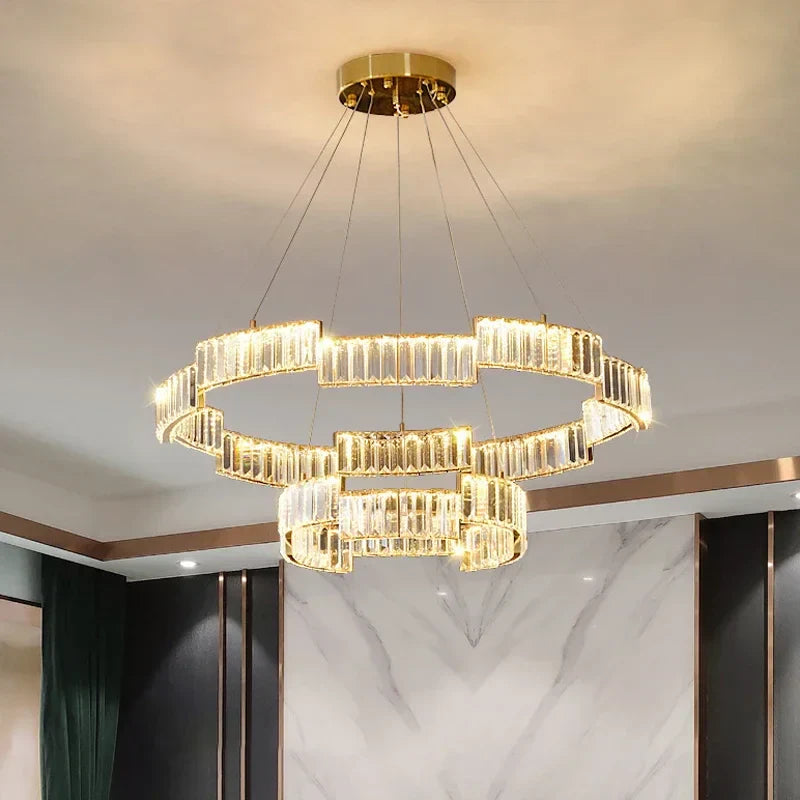 Crystal Pendant Chandelier: Modern Luxury LED Fixture for Living Dining Kitchen Bedroom