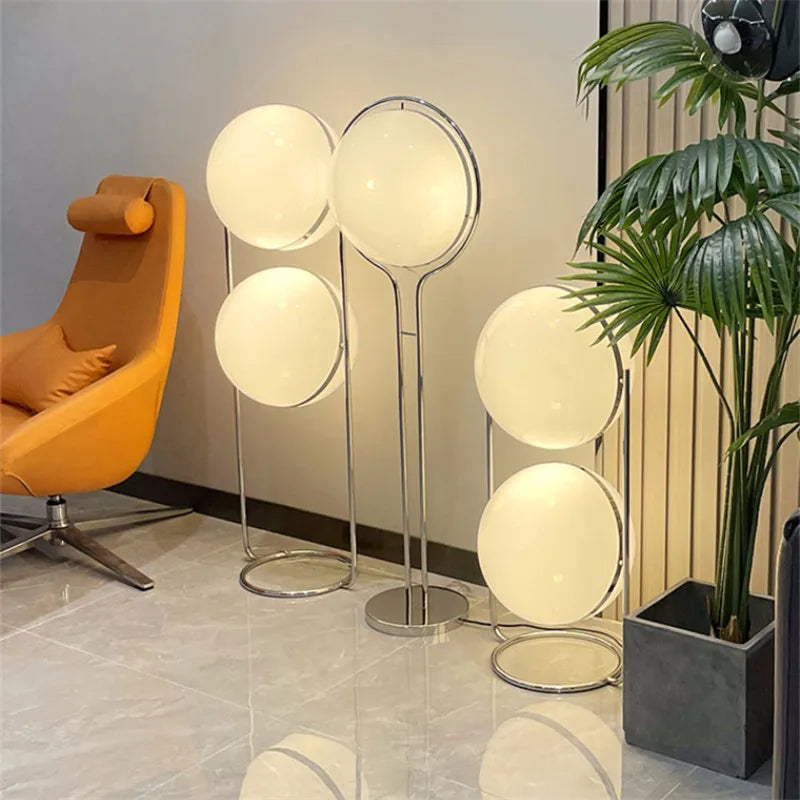 Chrome Metal LED Floor Lamp with White Acrylic Ball Light for Home Decoration